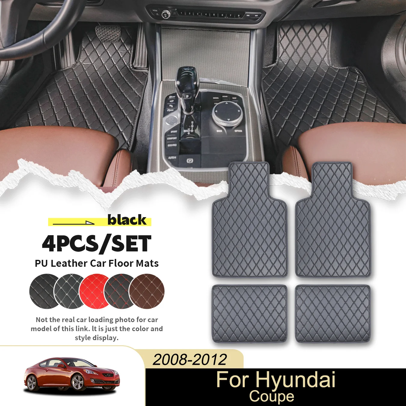 

4 шт. универсальные автомобильные коврики для Hyundai для Hyundai Coupe 2008-2012, искусственная кожа, водонепроницаемые и устойчивые к пятнам, легко чистится