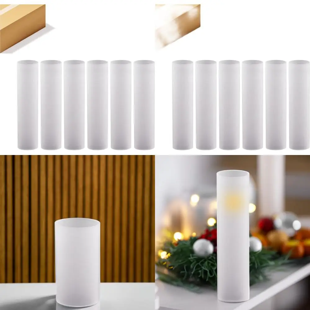 

Набор из 6 подсвечников из обожженного стекла, 3 широких и 3 высоких, с открытыми цилиндрическими основаниями и колпаками-трубками.