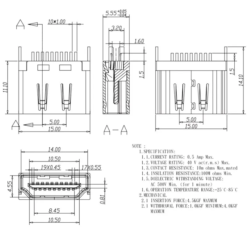 

5/10Pcs 19 Pin Male Plug Interface HDMI-compatible Connector,2 Row Pins 19Pin 1.6MM Spacing for HD Equipment Socket