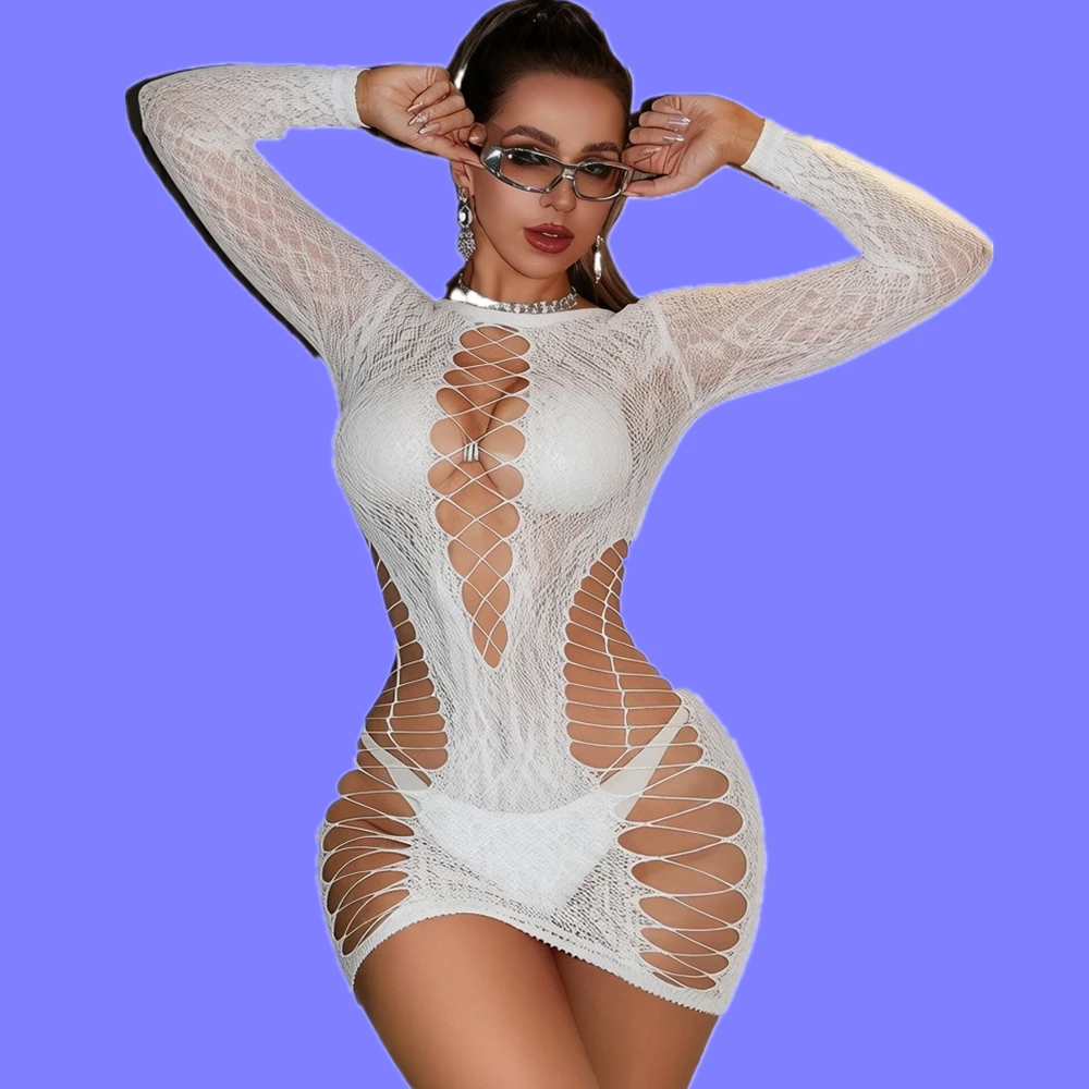 Vestido de noche sexy de rejilla para mujer, ropa de club ajustada, vestido sexy tipo catsuit, vestidos midi eróticos transparentes, mujer porno, talla grande