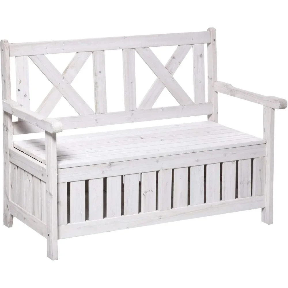 

"29 Gallon Patio Storage Bench - Wooden Outdoor Bench w/ X-Shape Design, Large Entryway Deck Box"​