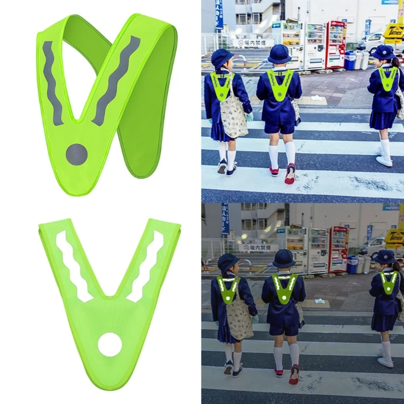 Children Luminous Vest High Visibility Clothes Reflector V-Shape Safety Vest Yellow for Kids Running Cycling Night Roads