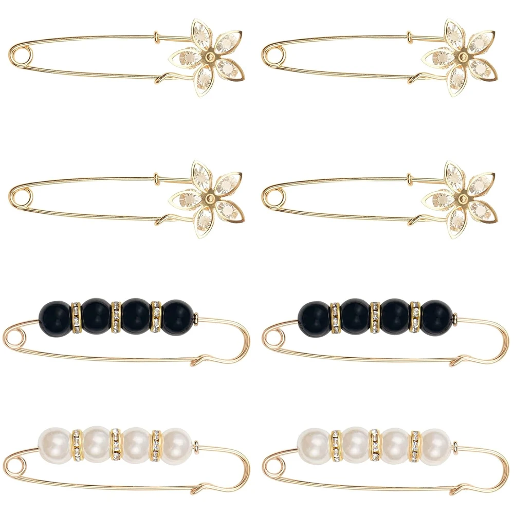 8 Stück Perle Brosche Stifte Sicherheits nadeln für Frauen Mädchen Kleidung Kleid Kunst perle Strass Broschen für Hosen Extender Sicherheits nadel
