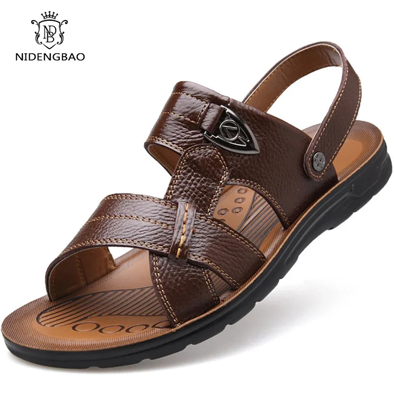 Sandalias de playa de cuero genuino de verano, zapatos para hombre, sandalias de cuero de talla grande 49 50 para hombre, calzado suave y cómodo