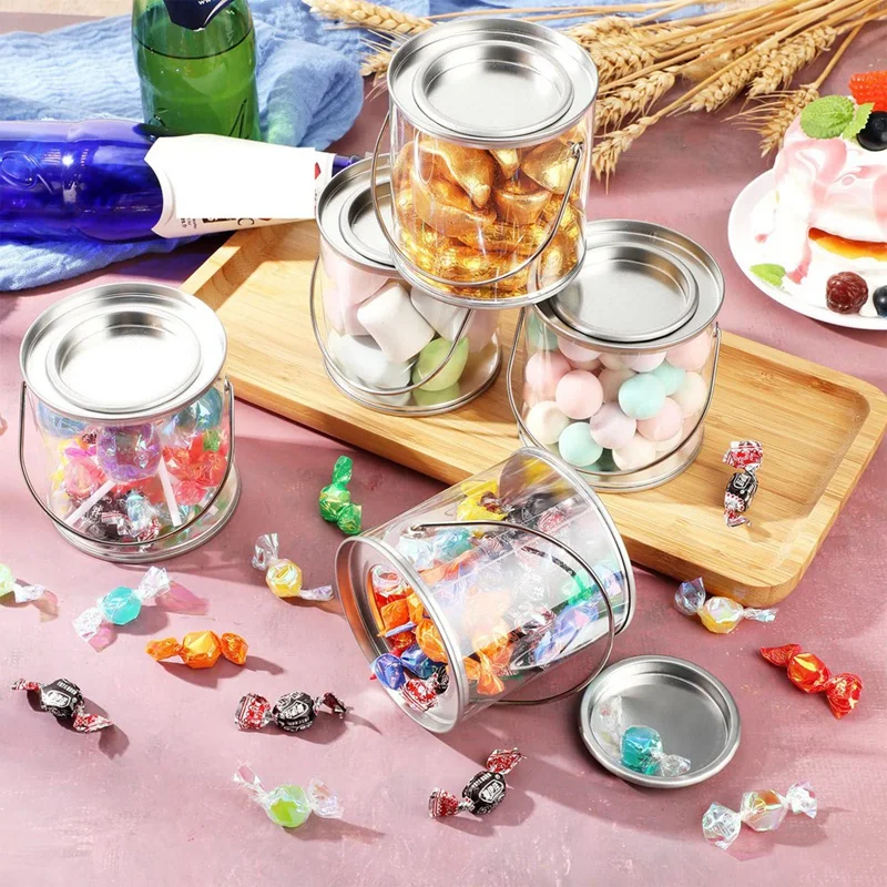 

Прозрачное ведро для краски с металлическими крышками и ручкой, декоративное прозрачное пластиковое ведро для хранения, прозрачная банка для краски, 8 штук в упаковке