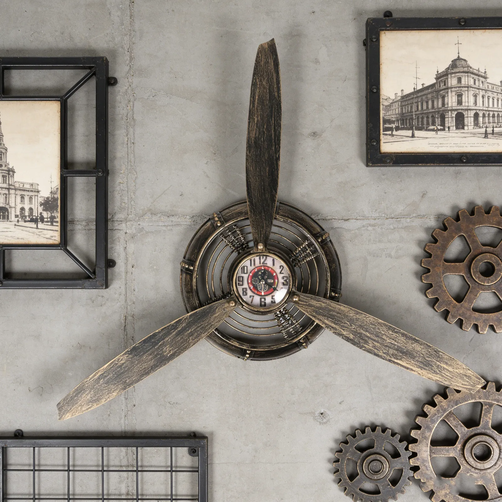 Airplane Propeller Wall Clock for Aviation Enthusiasts to Accurately Track Time, Iron and Plastic Steampunk Decor, 1 Pc