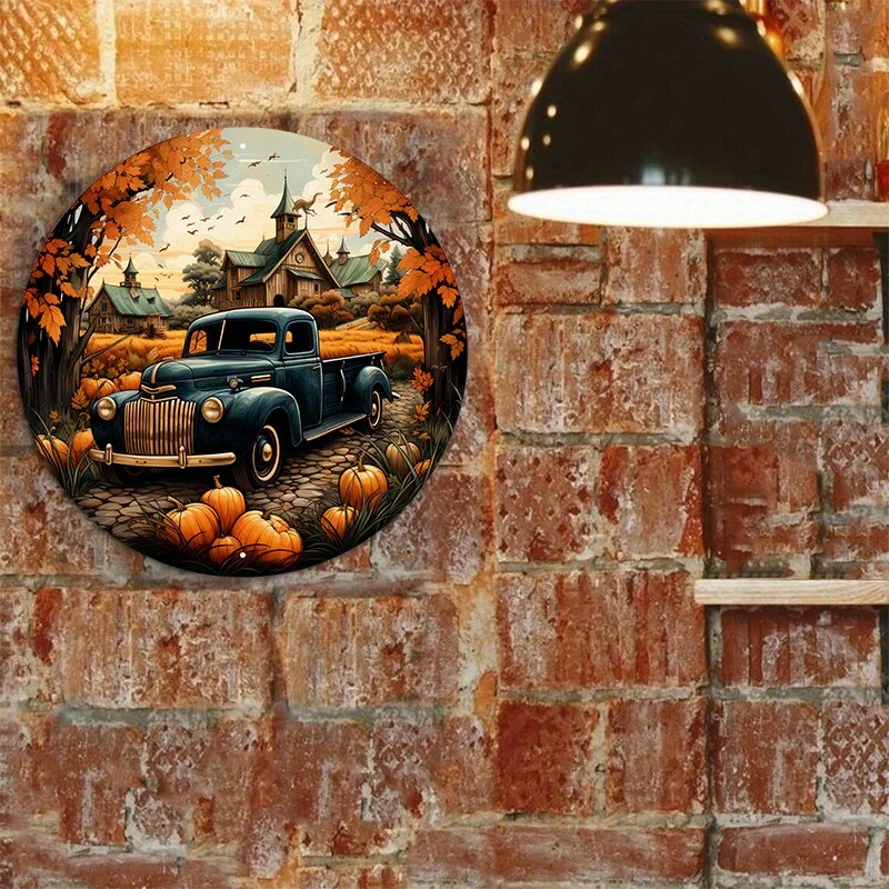 Aluminiowy metalowy znak Pumpkin Truck Welcome Sign, Hello Fall Party Print Out Wall Art, Home Decor, Garden Decoration, 8x8Inch, 1Pc