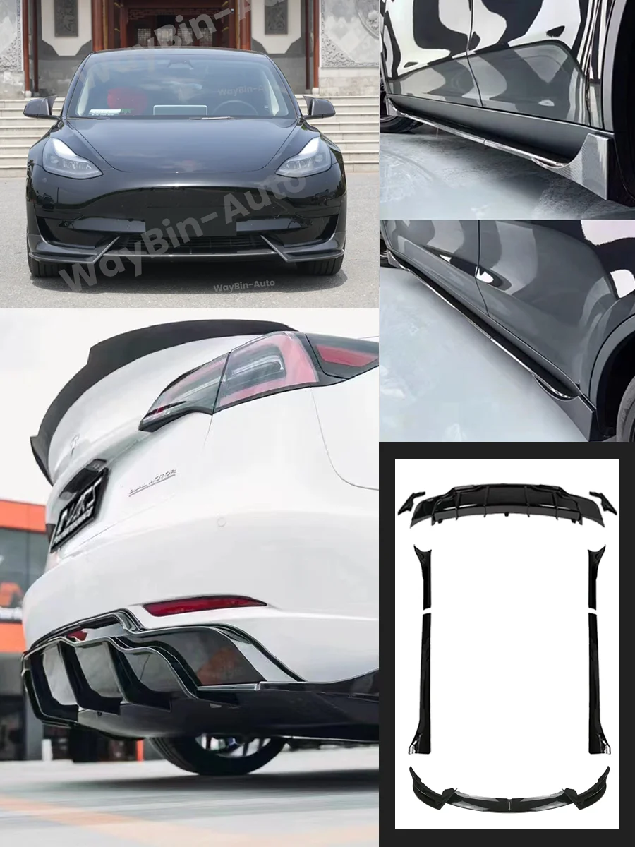 FADT Sport Body Kits Voor Tesla 2017-2023 Model 3 Bumper Lip Achter Lip Side Rok Tunning Gloss Black koolstofvezel Auto Accessorie - afbeelding 2