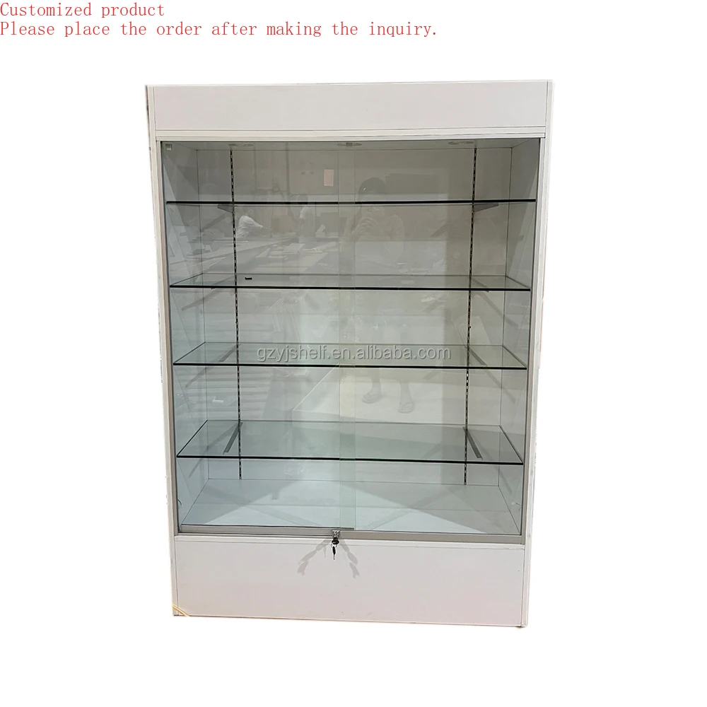 

Custom.Retail Store Customized Furniture Bracket Style Lockable White Wooden and Glass Display Cabinet with Led Light