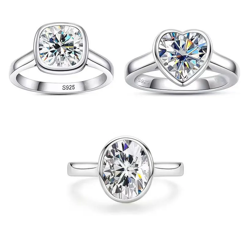 

S925 Sterling Silver Moissanite Love Ring Egg Shaped 2 Carat Premium Simple Ring Fashion Jewelry