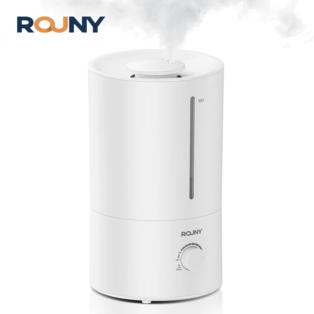 Humidificateur d'air ROUNY, humidificateur ultrasonique 4L avec faible protection contre l'eau, 360 °   Brume & Silencieux & Sans BPA et Grande capacité, Blanc