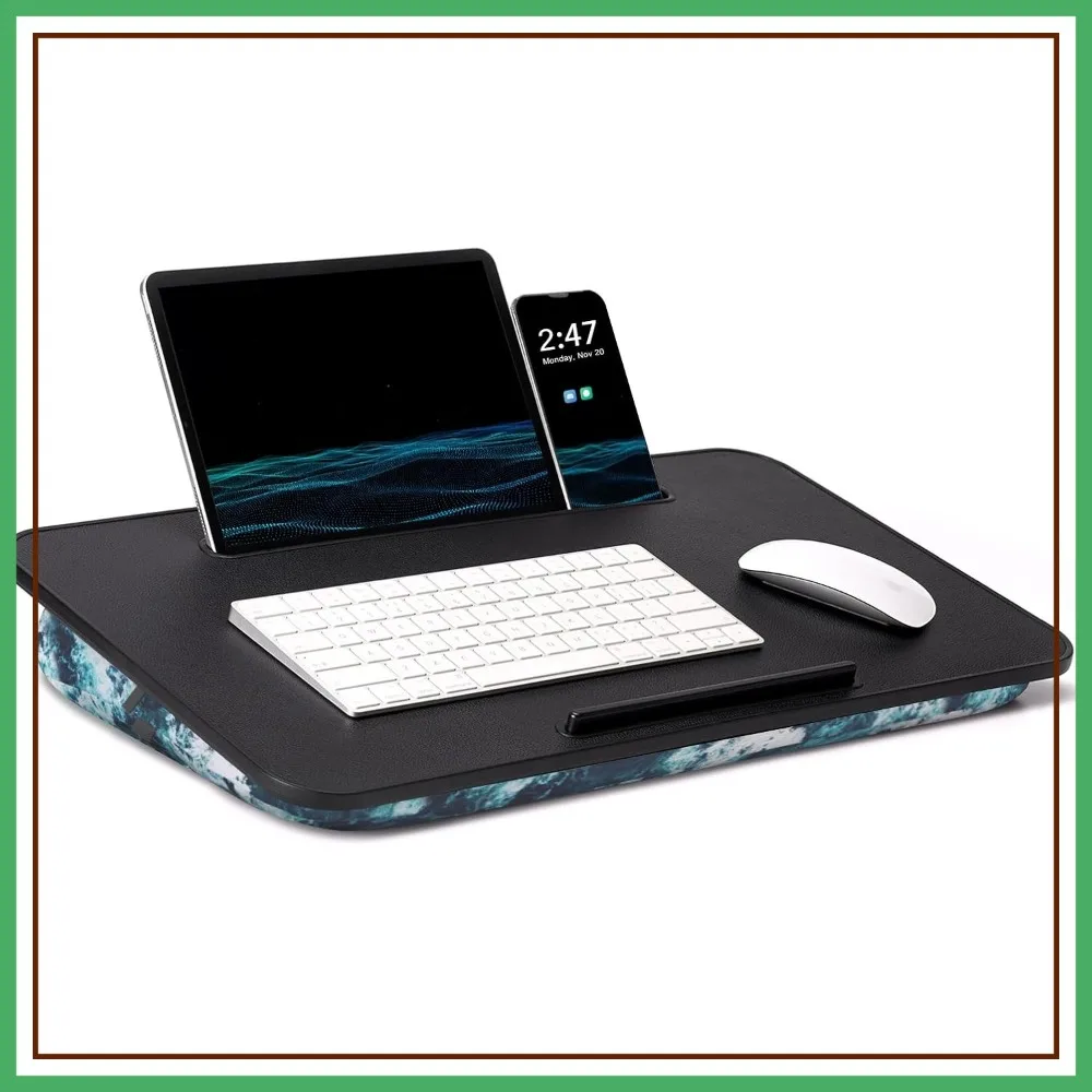 

Portable Laptop Desk for Bed, Couch & Floor, Washable Cushion, Built-in Phone & Tablet Slot, Fits 17.3" Laptop