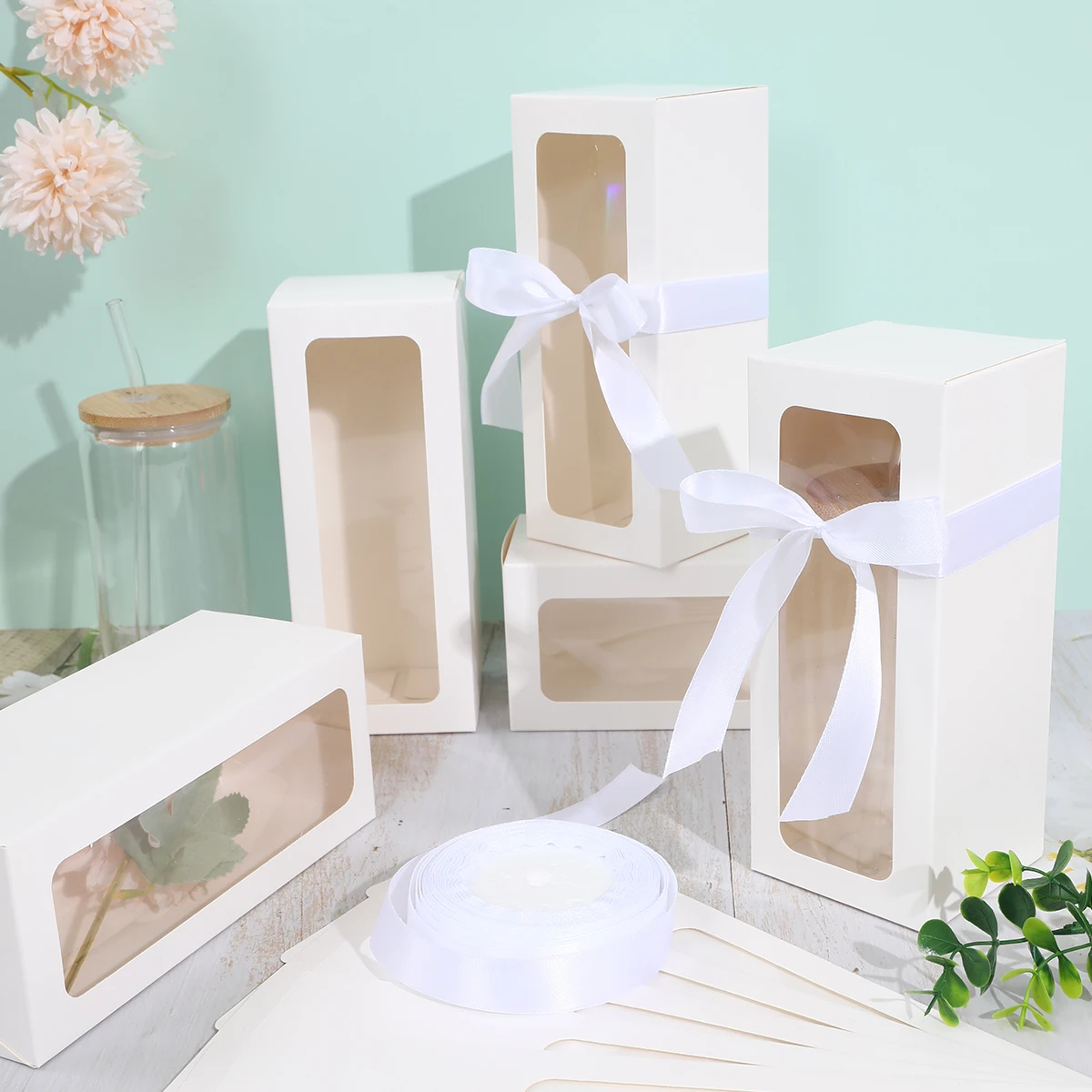 10pcs White Black Glass Laser silver Gift Box Glass Display Box Transparent Gift Box Water Cup Jar Sublimation Glass