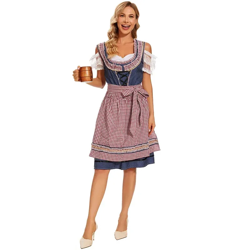 

Bavarian National Plaid Beer Costume Women Dirndl Oktoberfest Costume Tavern Wench Waitress Cosplay Outfit