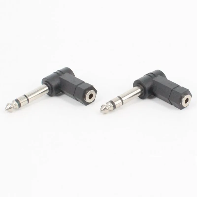 Adaptador de áudio estéreo de 3 pólos 6,5 mm macho to 3,5 mm fêmea cotovelo 90 °   Adaptador de áudio para microfone e fone de ouvido Conversor de alta qualidade F1