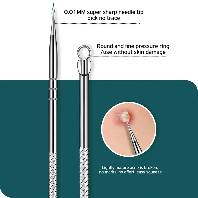 Stainless Steel Acne Needle Cell Clip Acne Extraction Tool Black Head Closed Mouth Removal Tool Set