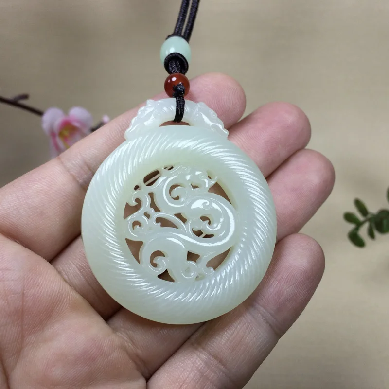 Hetian Antique-Style White Jade Sign Pendant