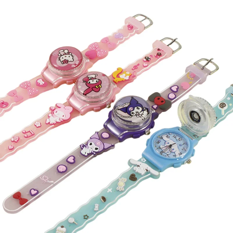 Miniso Anime Cartoon Sanrio Kuromi Melody Hello Kitty Luminous Quartz Flip Up Watch Girls Boys Student Glowing Sport Wristwatch