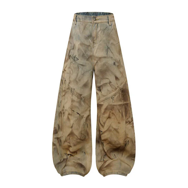 

Hi Street Printed Wide Leg Jeans Pants Loose Streetwear Harakuju Denim Trousers For Male Hip Hop