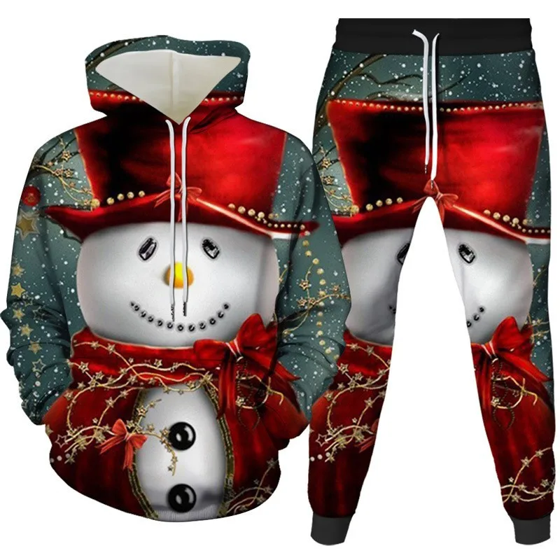 Men's Hoodie Sets 3D Printed Santa Claus Men Women Tracksuit Pants 2Pcs Suits Oversized Christmas New Year Party Couple Clothing