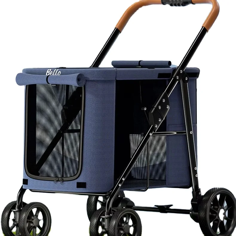 

STLF4-Wheel Foldable Carriage Steel Fabric Pet Stroller for Small Large Dogs Cats Oxford Travel-friendly Bag for Birds Transport