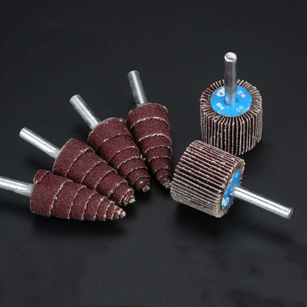 1/3/5Pc Sanding Wheel Grinding Head 6mm Shank Diameter Conical/Cylindrical Abrasive Tools Sandpaper Rust Removal for Rotary Tool