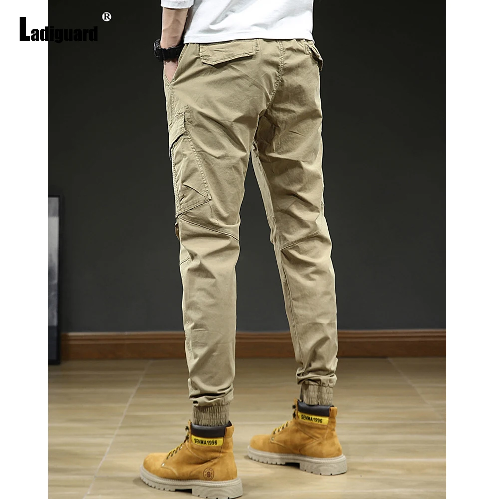 Solid Khaki Grey Basic Cargo Pants 2024 New Spring Outdoor Tactical Casual Pencil Pant Men Elastic Waist Pocket Design Trouser