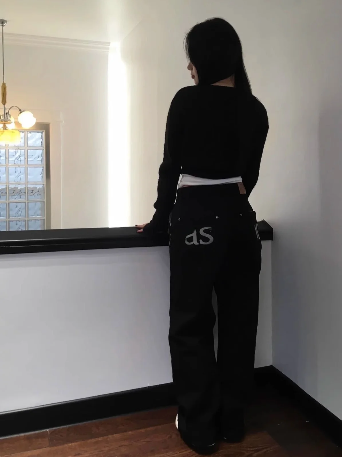 한국 스타일 자수 스트레이트 레그 청바지 뒷주머니 레터링 이른 봄 신상 롱 팬츠 여성 프리미엄 청바지