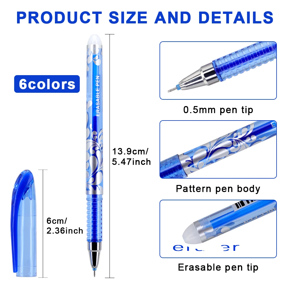 24pcs Magic Erasable Gel Pens Creativity Bottle Erasable Student Neutral Pens 0.5mm 6 Colours Student Office School Stationery
