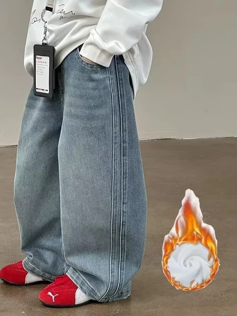 Children Girls Spring Autumn Jeans New Casual Straight Leg Wide Leg Denim Pants 90-140CM
