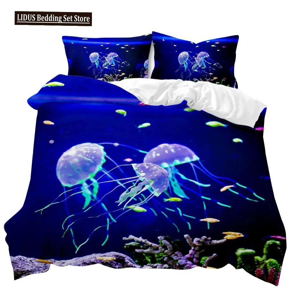 

Jellyfish Duvet Cover Set Jellyfish Printed Comforter Cover For Teens Kids Ocean Theme Bedspread Sea Coral Polyester Quilt Cover