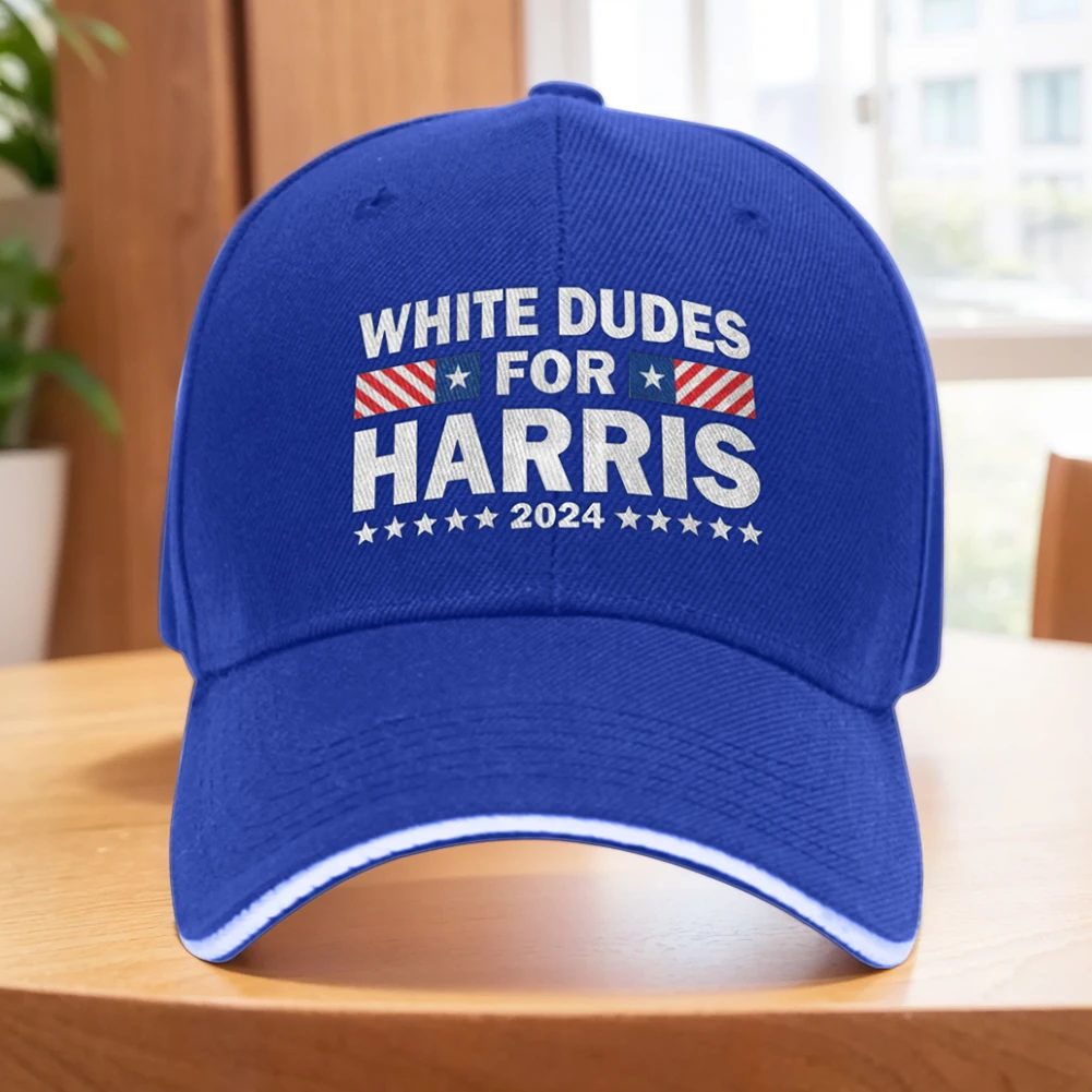 White Dudes for Harris President Hat Adjustable Snap Back Dad Hat Breathable Fashion Baseball Hat Golf Hat for Outdoor Sports