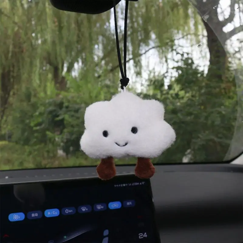 Car Cartoon Plush Pendant Auto Cartoon Cloud Rearview Reflector Pendant Soft Colors Vehicle Interior Decoration for RVs Trucks image 4