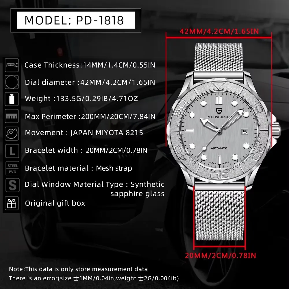 2025 New PAGANI DESIGN Men's Watches Luxury Automatic Watch For Man Mechanical Wristwatch AR Sapphire Mirror Waterproof Luminous