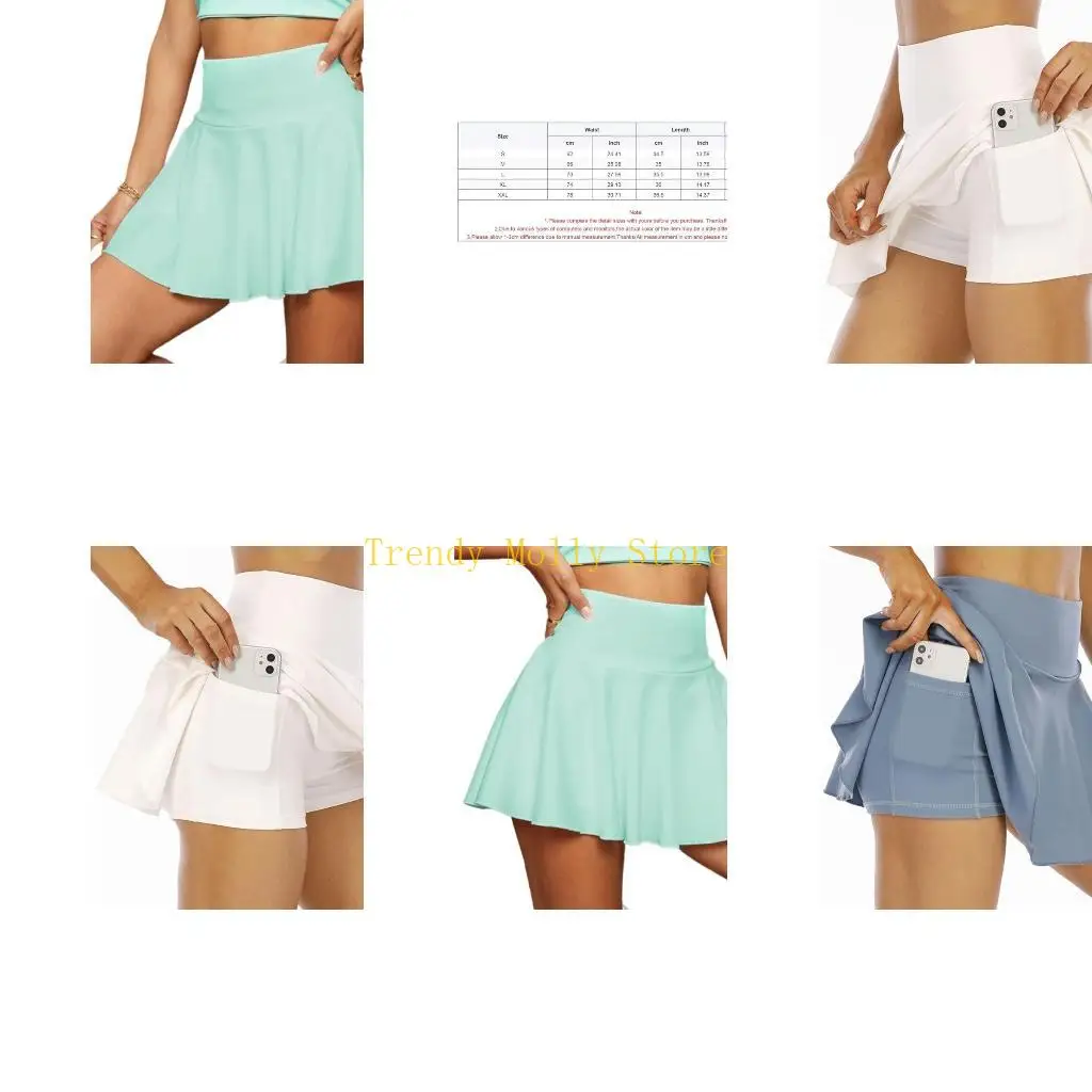 

N5KB Pleated Tennis Skirt for Women with Pocket High Waist Athletic Golf Skorts Skirt