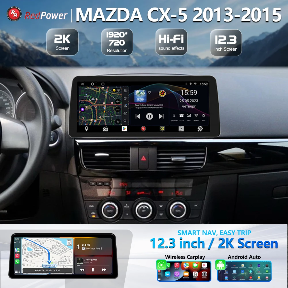 Redpower 12.3 inch Car Radio for MAZDA CX-5 2013-2015 Multimedia Player Screen GPS Android 10 Navigation CarPlay DSP