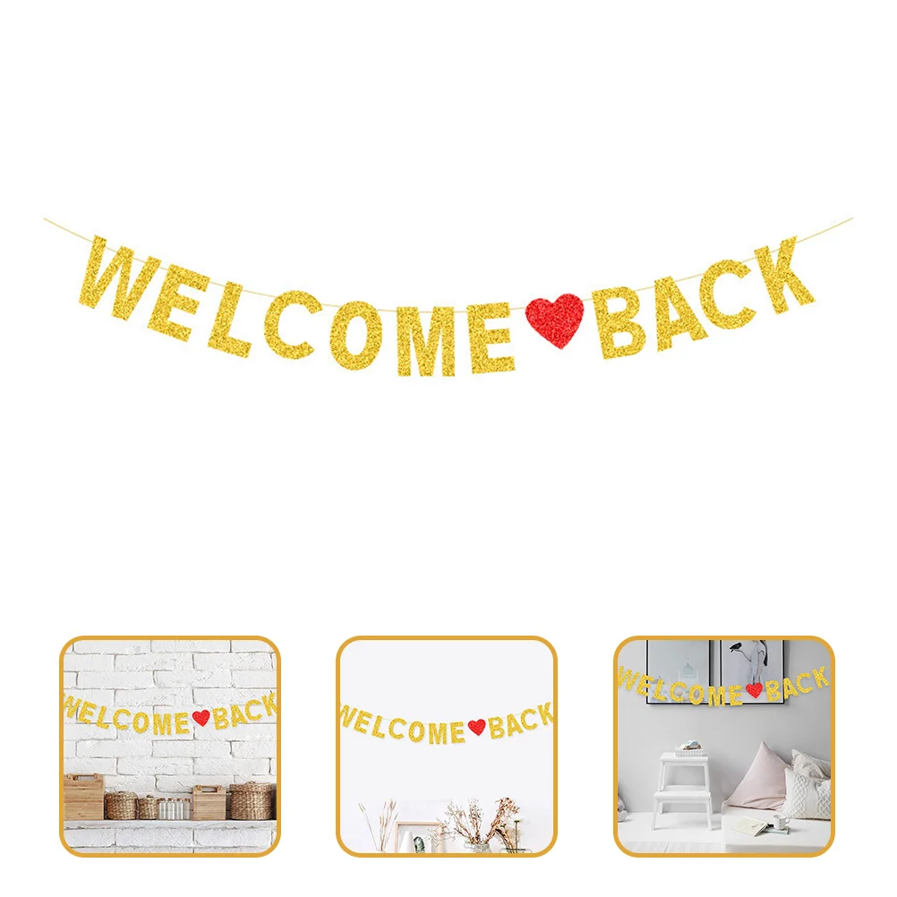 

Glitter Latte Welcome Back Hanging Banner Gold Decoration Sign for to School Party Decorations Floral Garland