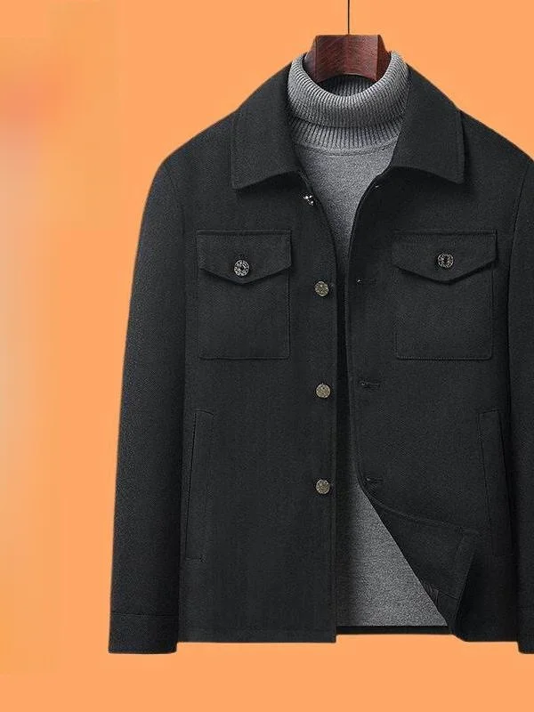 

Мужское короткое шерстяное пальто с отложным воротником, повседневное, класса люкс, осенне-зимнее, для делового и спортивного стиля, модная мужская верхняя одежда