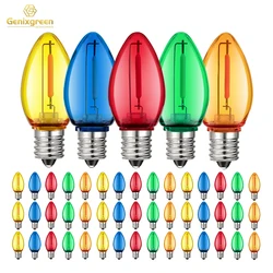 50Pcs C7 Led Outdoor String Lights Replace Light Bulbs 1W Multicolor Shatterproof Plastic E12 Candelabra Base For Backyard Party
