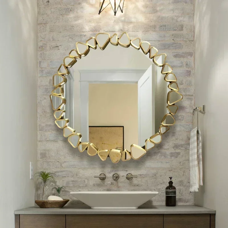 Led Lighted Makeup Mirror Bathroom Art Decor Round Dressing Table Wall Mirror Modern Metal Design Decorating Room