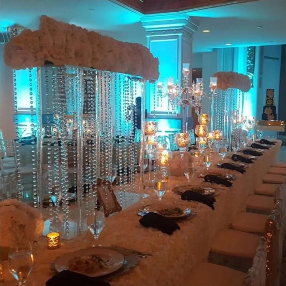 Retail Wedding Centerpiece Decorative Supplies  Rectangular Acrylic Plate Crystal Curtain Flower Rack Ornaments