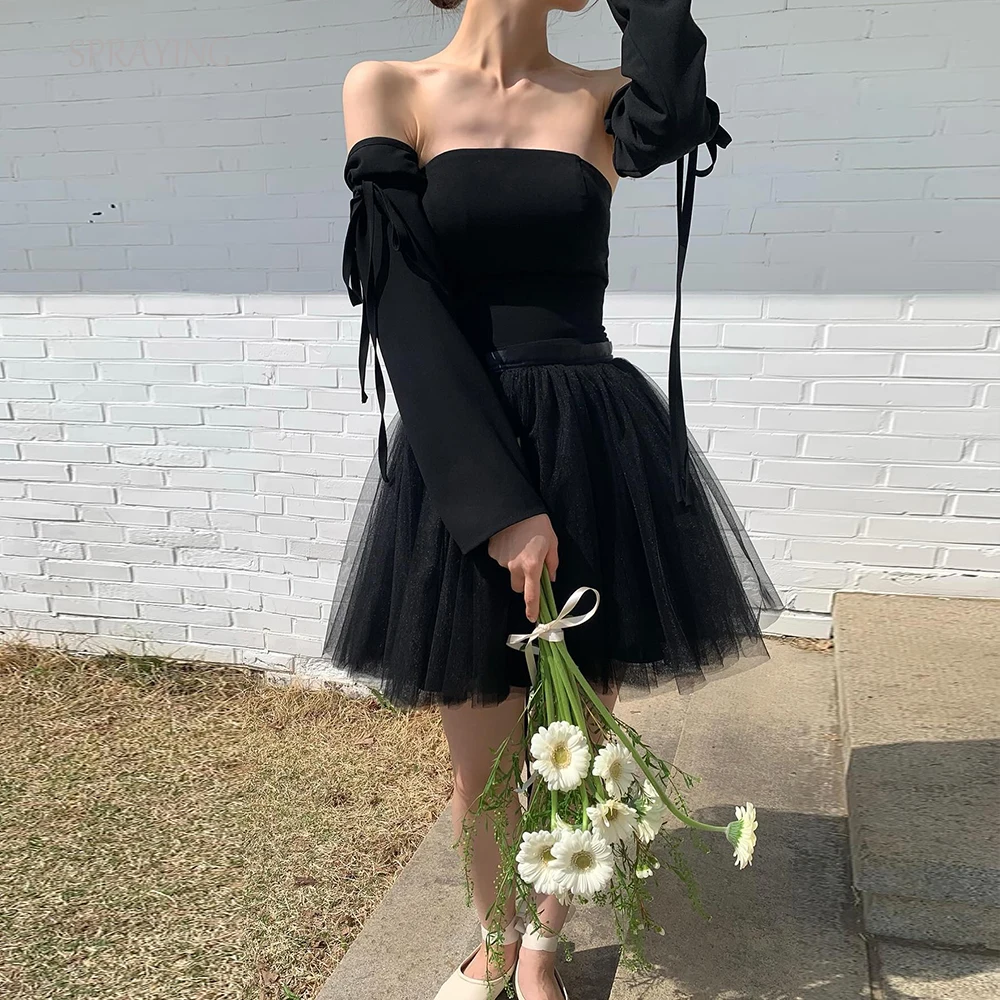 

SPRAYING Black Shooting Dresses A-line Above Knee Detachable Sleeves Evening Dresses Custom Made Mini Party Dresses Sleeveless