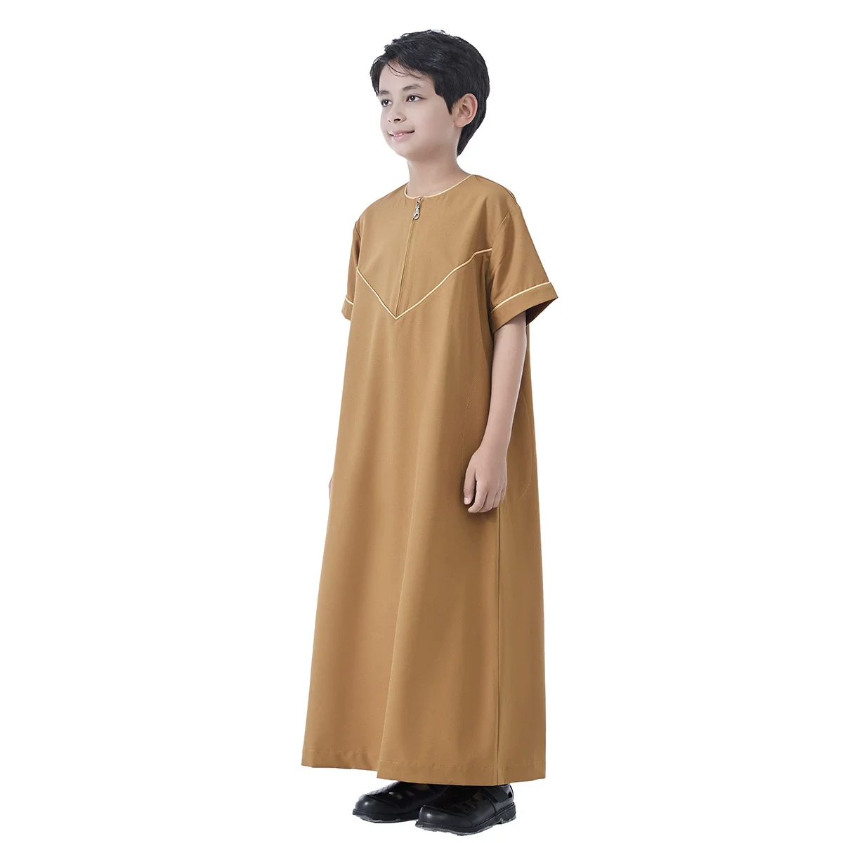 Ramadan Ragazzi Jubba Thobe Moda musulmana Abaya Medio Oriente Arabo Caftano Manica corta Abito Dubai Abbigliamento islamico Bambino Abito lungo