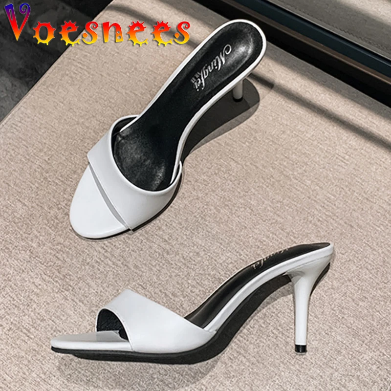 Simple All-Match Round Toe Thin Heel Slippers Walk Show Peep Toe Shallow Women Shoes Korean Style One Word High Heels Sandals