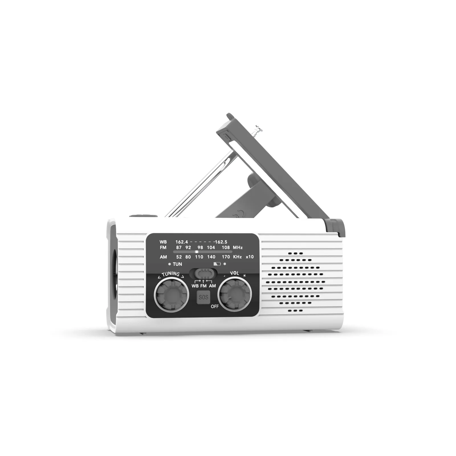 Multi functional solar powered hand cranked charging mobile phone emergency radio charging lighting disaster prevention radio
