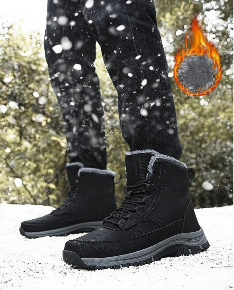

Men Winter Snow Boots For Waterproof Leather Sneakers Super Warm Men's Boots Outdoor Male Hiking Boots Work Shoes Size 39-47