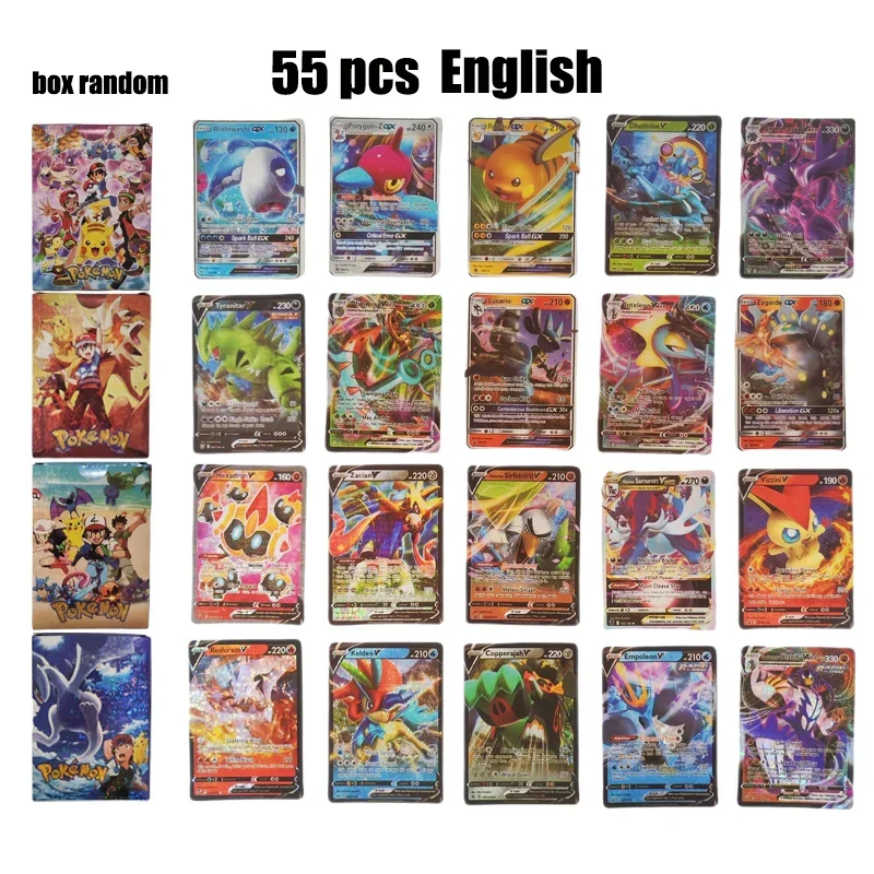 New 55PCS Pocket Colorful Gold Foil Cards Charizard Arceus Gold Silver Rainbow English VSTAR GX V VMAX Rare Card Birthday Gifts
