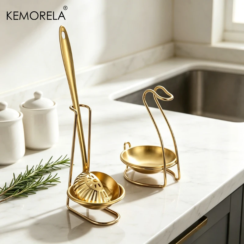 Gold Soup Spoon Holder Stainless Steel Cutlery Shelf Spoon Restaurant Ladle Shelving Kitchen Gadget Cooking Tool Storage Tray