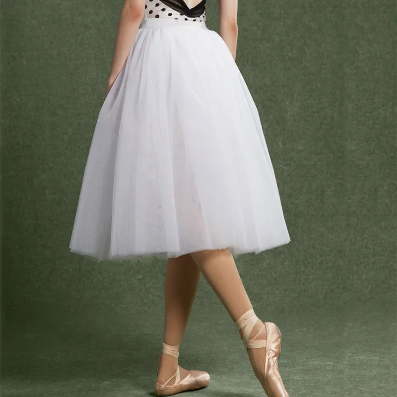 

Wholesale Adults Ballerina Ballet Tutus White Black 4 Layers Thick Mesh Lace Long Tutu Elastic Waist Tulle Skirts Ball Skirt