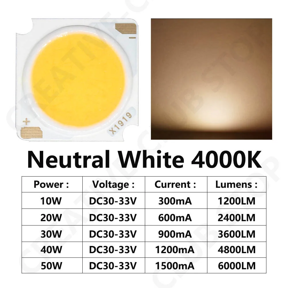 10 pz 1919 10 W 20 W 30 W 40 W LED COB Chip Diodo Emettitore di Luce Importato Bridgelux Chip di Cristallo DC30-33V FAI DA TE Da Incasso luce di